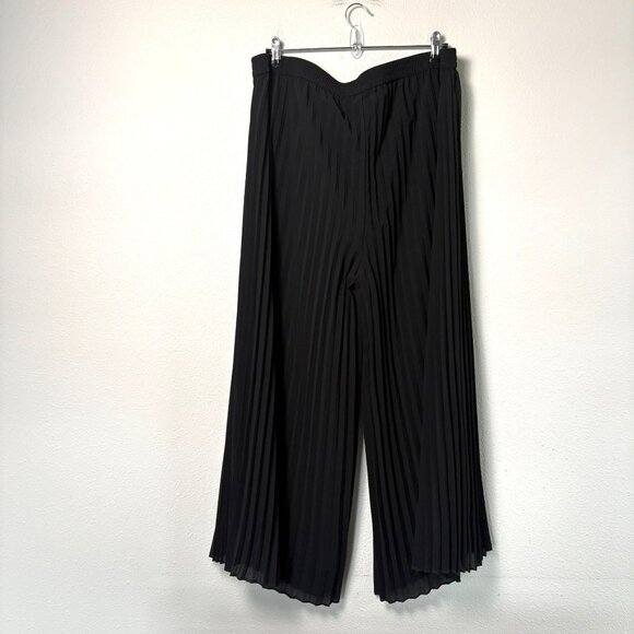 Chicos Accordion Pleat Wide Leg Pants Size 3.5 US XL 18 Black Pull On Palazzo - Picture 4 of 12